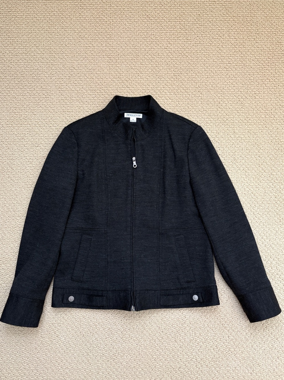 Pendleton Lined Wool Heather Black Bomber Jacket with Silver Zip